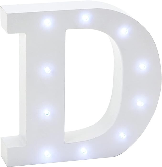 Decorative Wooden Letter “D” LED Light Sign – Battery Operated Marquee Décor