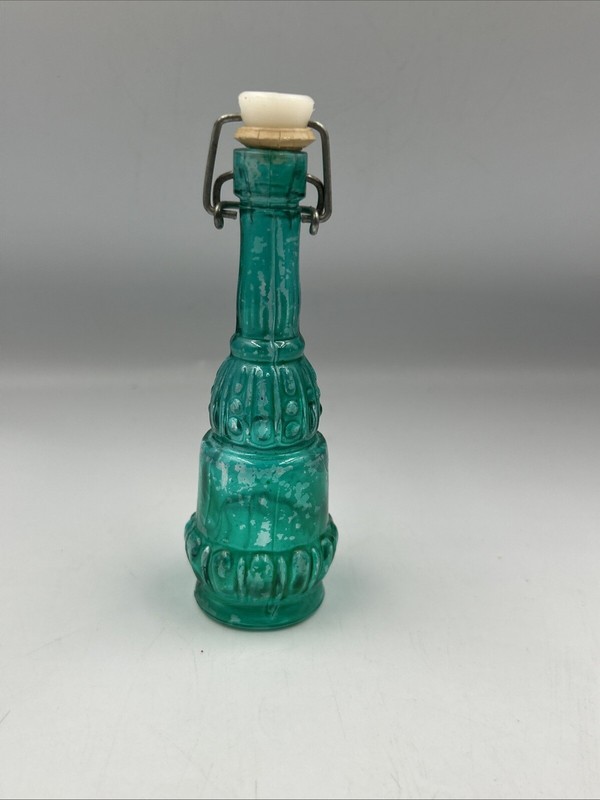Set Of 2 Colored Glass Bottles With Ceramic Stoppers. 5 " Tall. Pink And Blue gallery