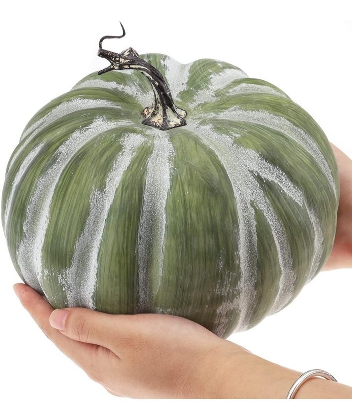8.4 Inch Large Fake Halloween Pumpkins Artificial Cushaw Faux Autumn Green gallery