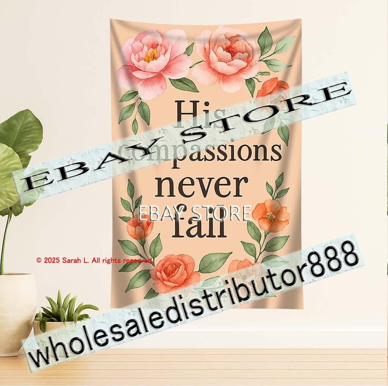 Tapestry His Compassions Never Fail Bible Verse Hanging christian 39X59 in