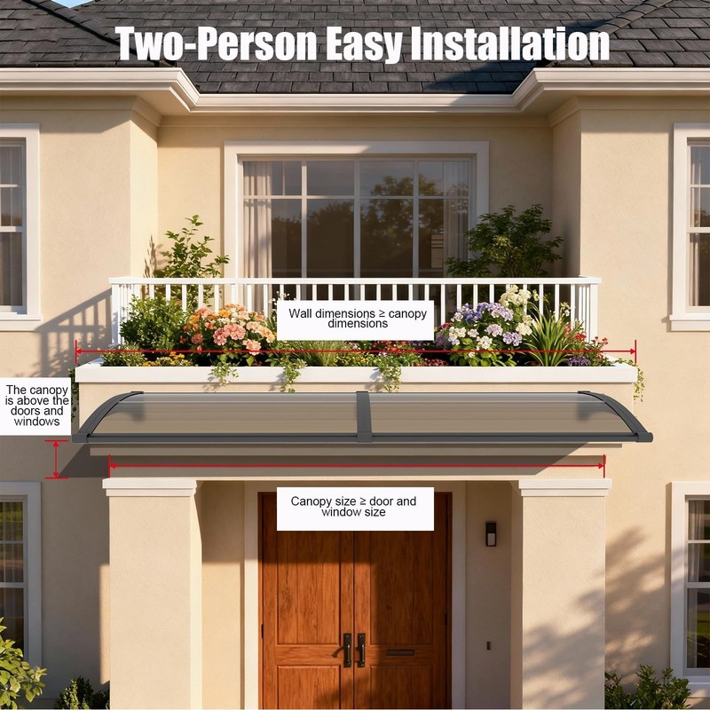 Door Awning Exterior, 32x40 Inch Polycarbonate Overhang Canopy with Drainage,... gallery