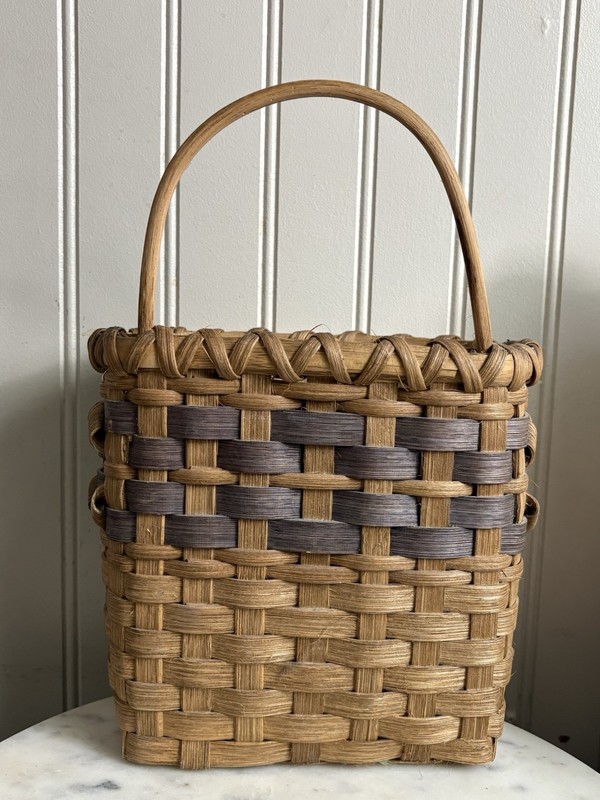 Vintage Handmade Woven Hanging Basket Wall Pocket Signed & Dated VTG Wicker Boho gallery