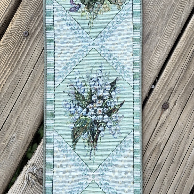 Lena Liu Floral Annual Bell Pull Wall Hanging 41” Pastel Tapestry Flowers USA gallery