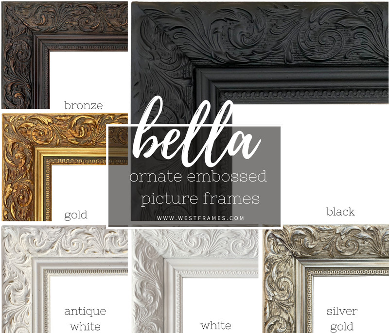 West Frames Bella Antique White French Ornate Embossed Wood Picture Frame 2.5" gallery