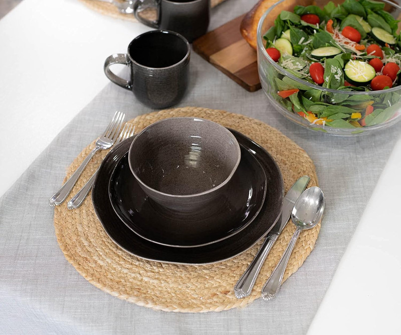 Rustic Boho 16-Piece Ceramic Dinnerware Set - Mocha Grey Ombre for 4 gallery