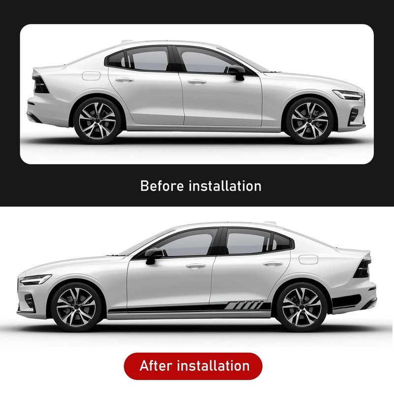 2 PCS Car Side Skirt Decals, 4.52" x 88.58" DIY Long Stripes Stickers, Waterp... gallery