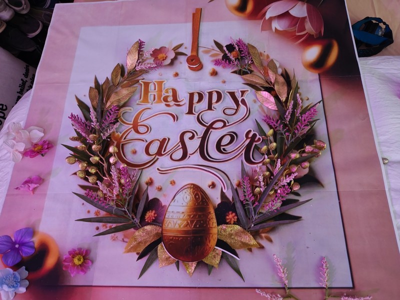 Easter Floral Wall Sign with 3D Effect, Pink Gold Purple Festive Decor, Large