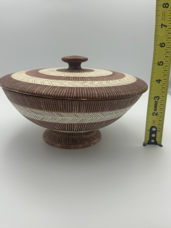 VERY Unique Design, Ceramic, Painted in Italy Console Pedestal bowl w/lid gallery