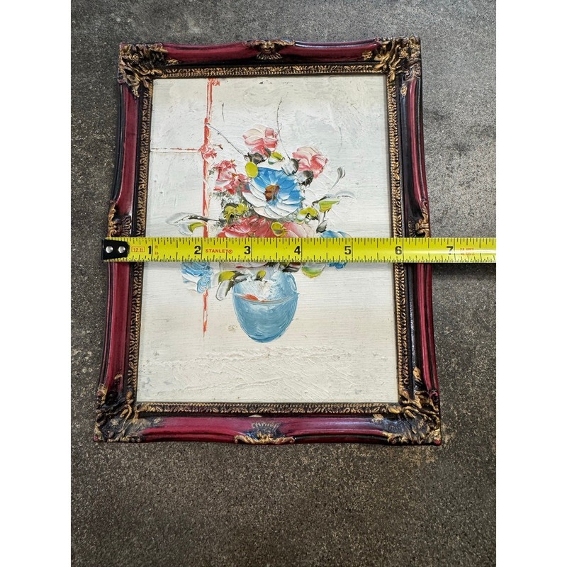 Vintage Framed Still Life Impasto Oil Painting Floral Bouquet Flowers Blue Vase gallery