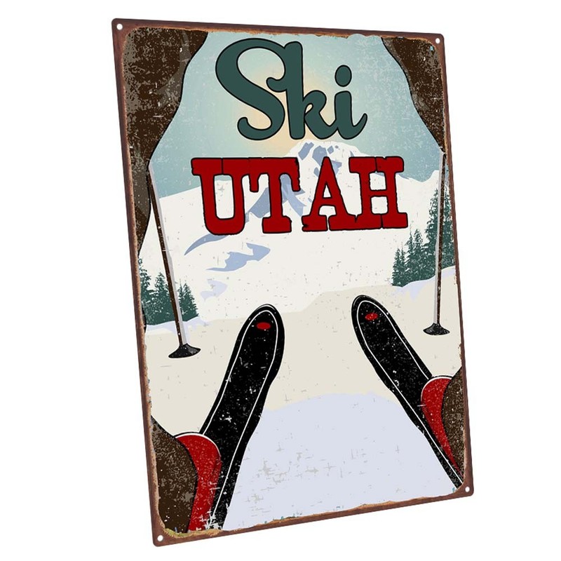Ski Utah Metal Sign; Wall Decor for Vacation Home