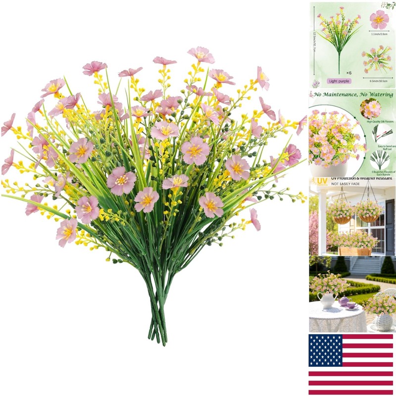 Adjustable 6-Bundle Outdoor Artificial Flowers – Resilient Light Purple Decor