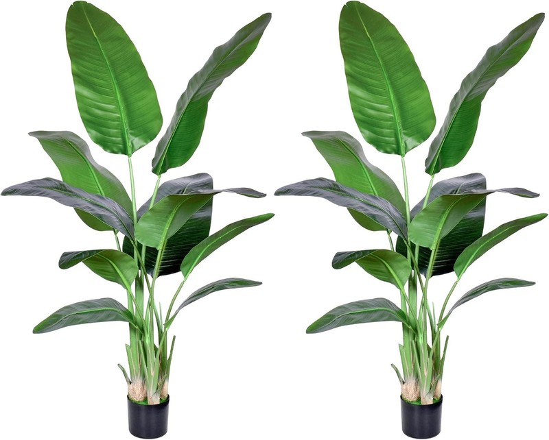 2Packs 5FT Artificial Bird of Paradise Plant,Faux Palm Tree Potted Plant with