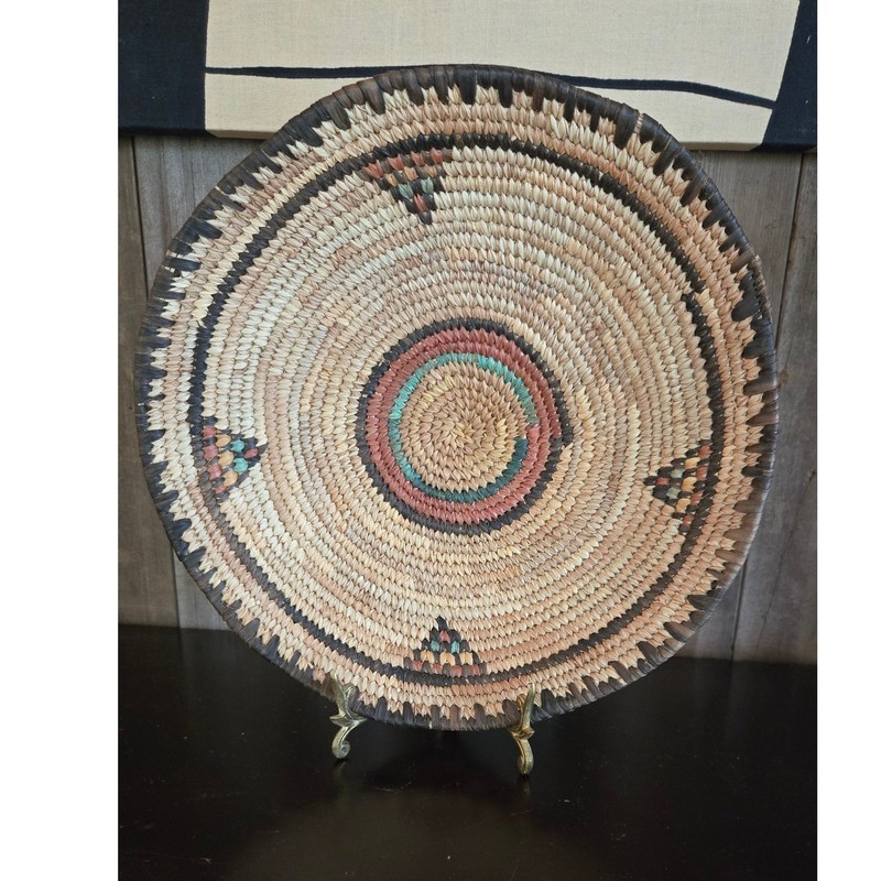 Hand Woven Coil Basket Bowl Geometric Southwestern Wall Art Decor 10.5″ Plate