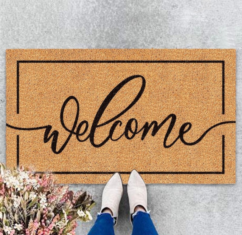 Welcome Mat Natural Coir Door Mat Rustic Brown Welcome Floor Mat with Black