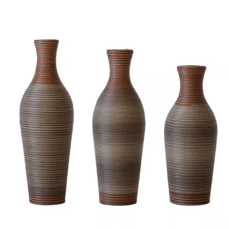 28 In. Brown Plastic Rattan Vases for Farmhouse Home Decor (Set of 3)