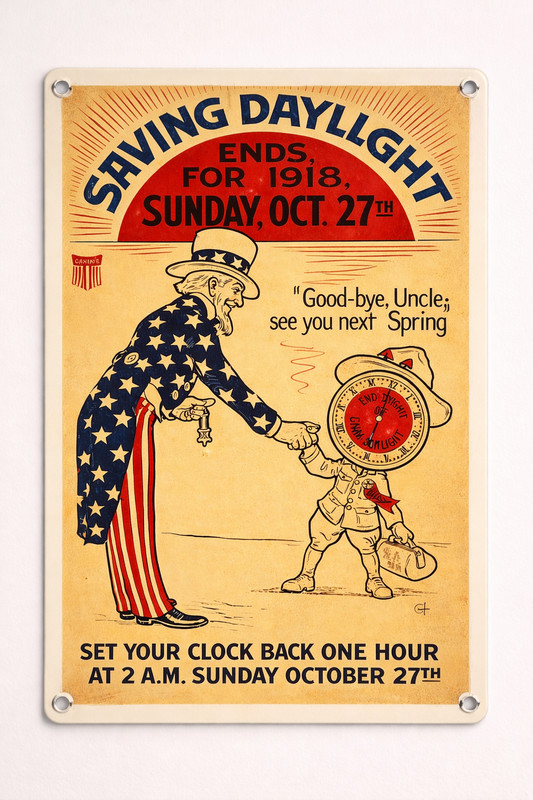 1918 US Government Daylight Savings Reminder Retro Vintage 8×12 Metal Sign