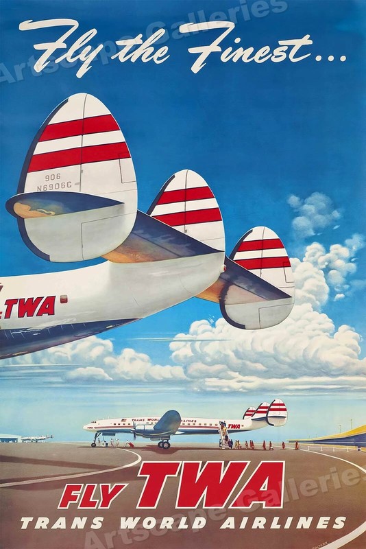 1950s “Fly The Finest – Fly TWA” Vintage Style Airline Travel Poster – 16×24