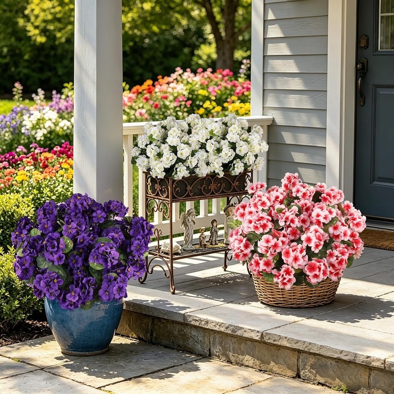 Artificial Flowers for Outdoors, 6 Bundles Realistic Fake Silk White Geranium... gallery