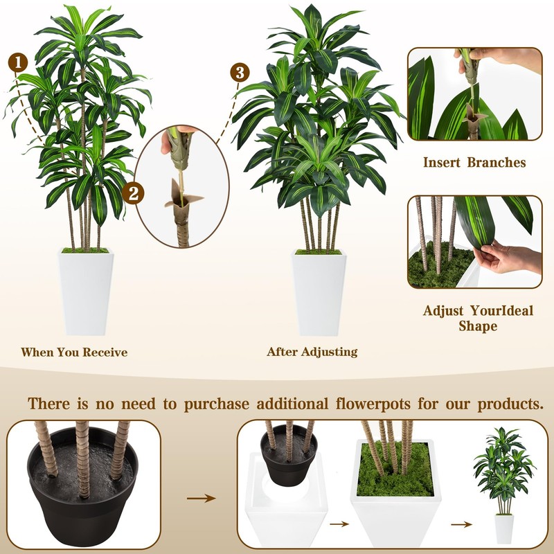 7FT Artificial Dracaena Tree, Fake Tree Indoor with White Tall Planter, Tall ... gallery