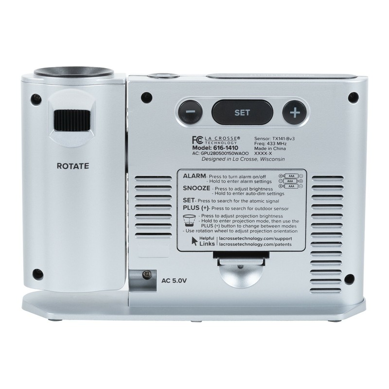 616-1410 La Crosse Technology Atomic Projection Alarm Clock TX141-BV3 - Silver gallery