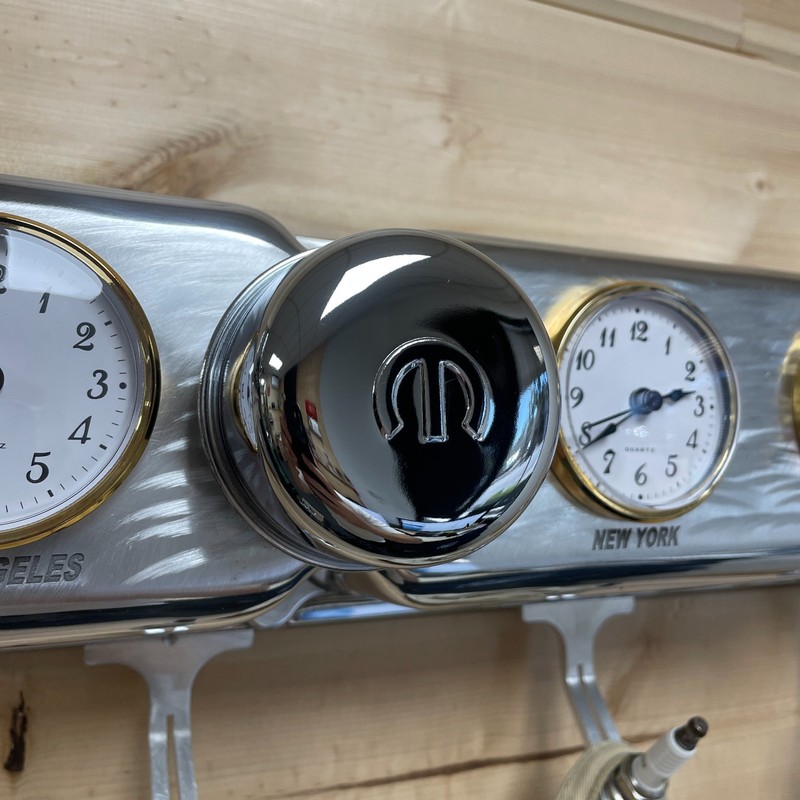 Automotive Decor World Clock Coat Rack w/ Spark Plug Hooks & Mopar Breather gallery
