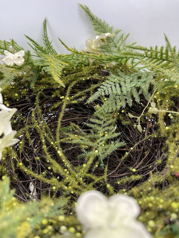 GrapeVine Moss Basket Green Fern Flowers Vines Twig Birds Nest Easter Spring 12" gallery