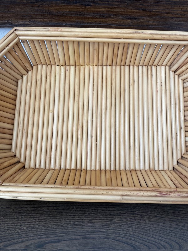 VTG Octagonal Reed Tray Bread Basket Table Centrepiece Handmade Cane MCM Retro gallery