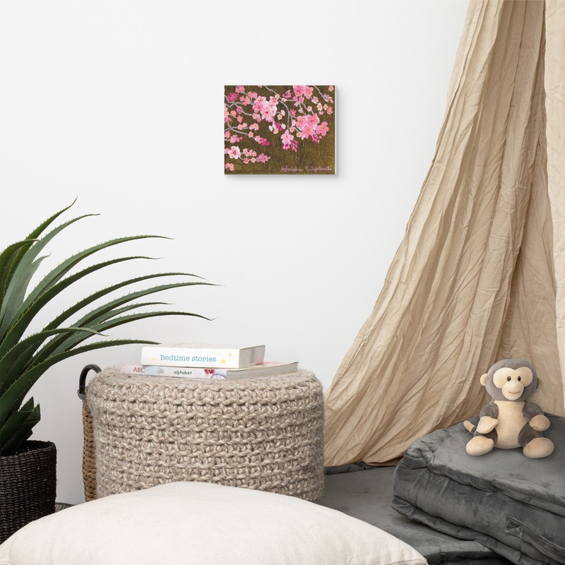 Handpainted Cherry Blossoms Gold Background Printed Canvas Artist Made By Solana
