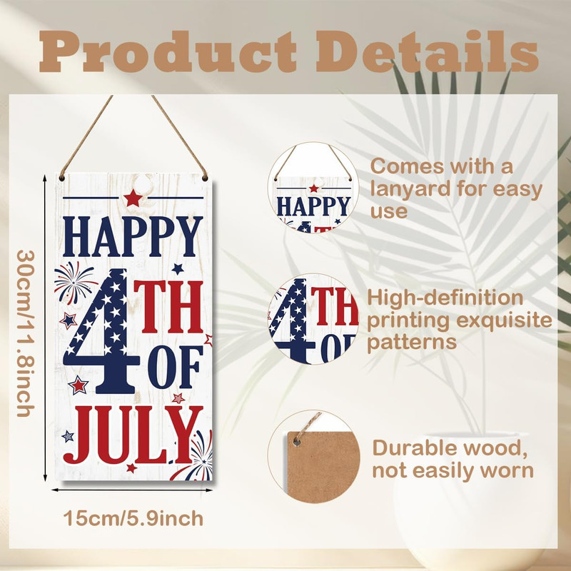 4Th of July Wooden Hanging Sign, Happy 4Th of July Patriotic Printed Wood Wall A gallery