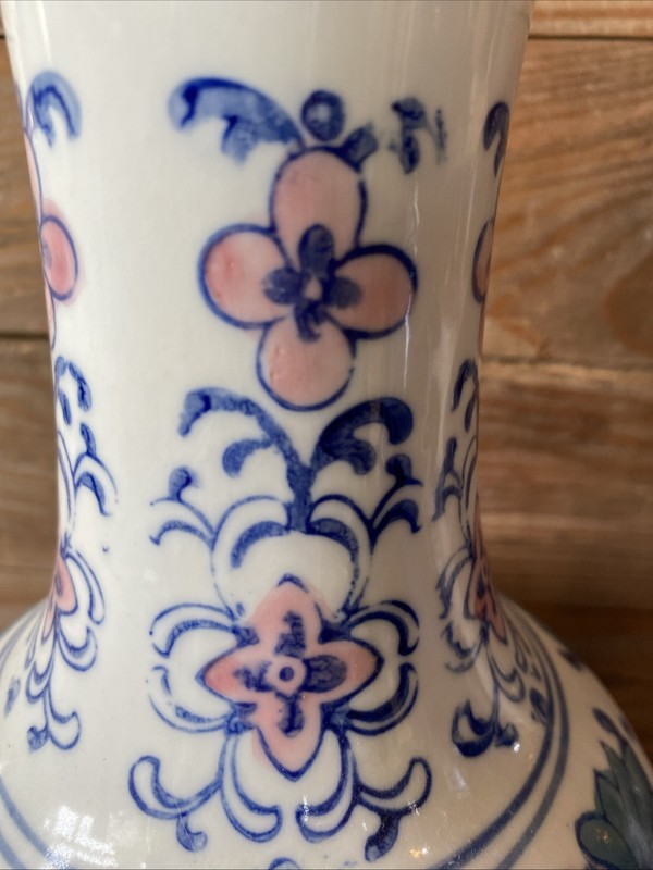 Vase Porcelain Pastel Flower Pattern Chinese 10” Pink Green Blue gallery