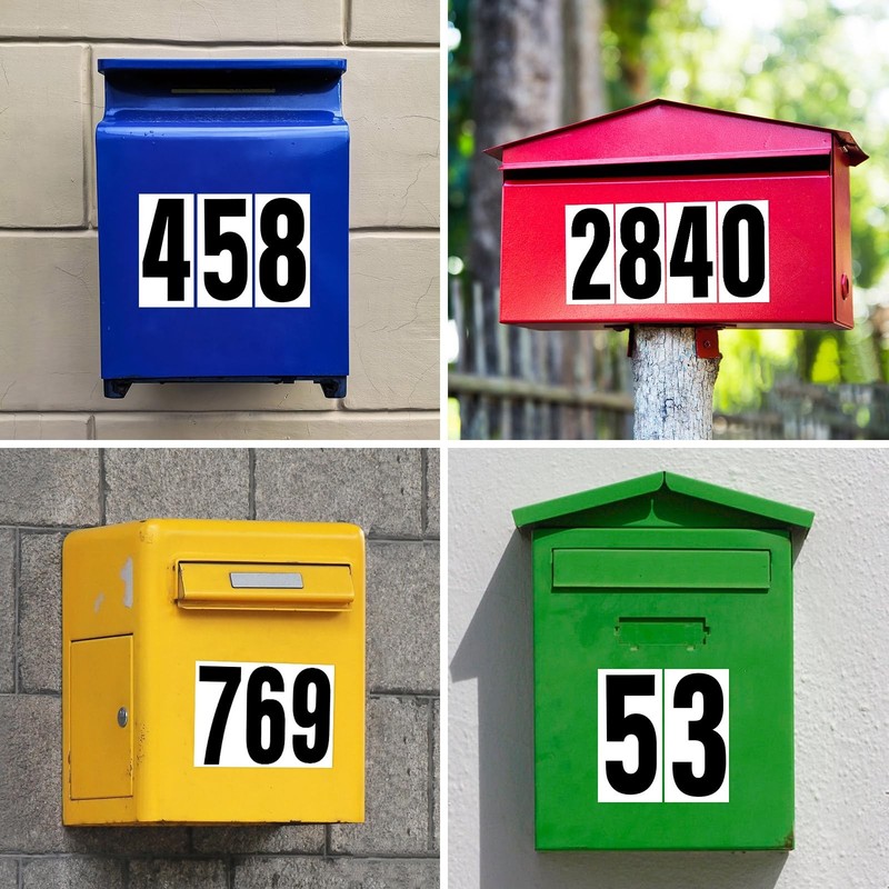 Reflective Number Stickers, 4 Sets 4 Inch Vinyl Waterproof Black Mailbox Numbers gallery