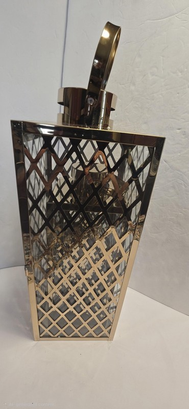Allgala Gold Metal Glass Lantern Set 3 Piece Lattice Candle Centerpiece Decor