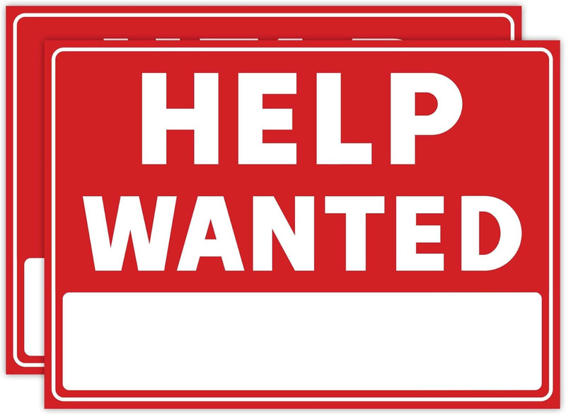 2PC Help Wanted Sign, 14 Inches by 10 Inches – 20 Mil Polystyrene Plastic – Now