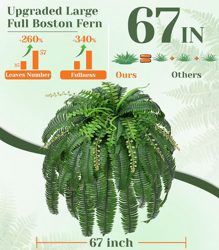 2 Pcs 67" Fake Ferns Large Artificial Plants Outdoor, Artificial Ferns for Outdo gallery