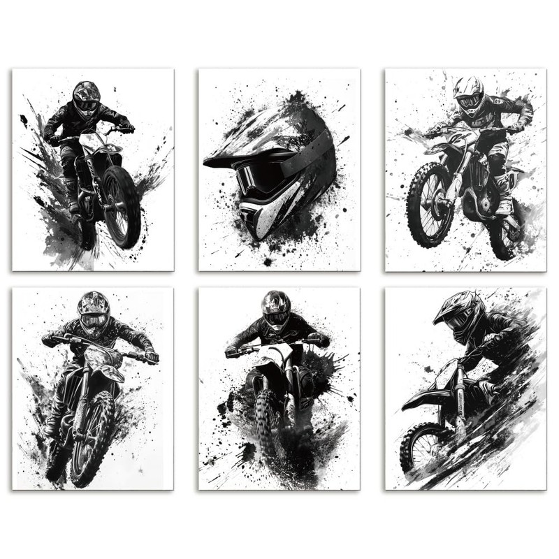 6 Pack Riding Motorcycle Unframed Waterproof Canvas Wall Art Decor, 8″ x 10″ …