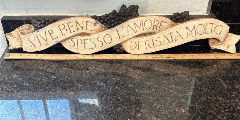 Vtg 30” Italian Wall Decor VIVE BENE SPESSO L’AMORE DI RISATA MOLTO Plaque