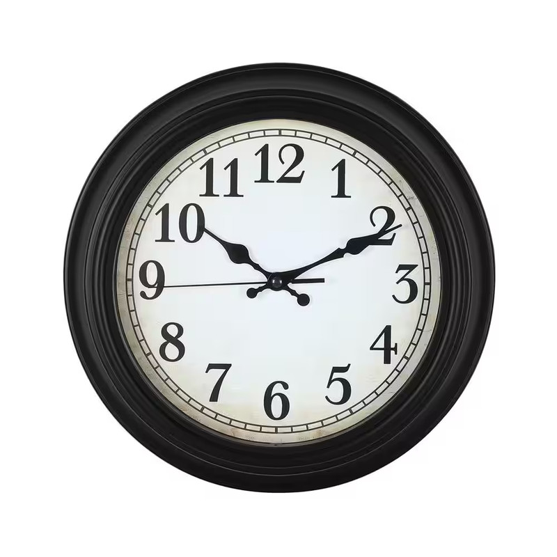 12 In. Silent Battery Operated Non Ticking Black Frame Plastic Wall Clock