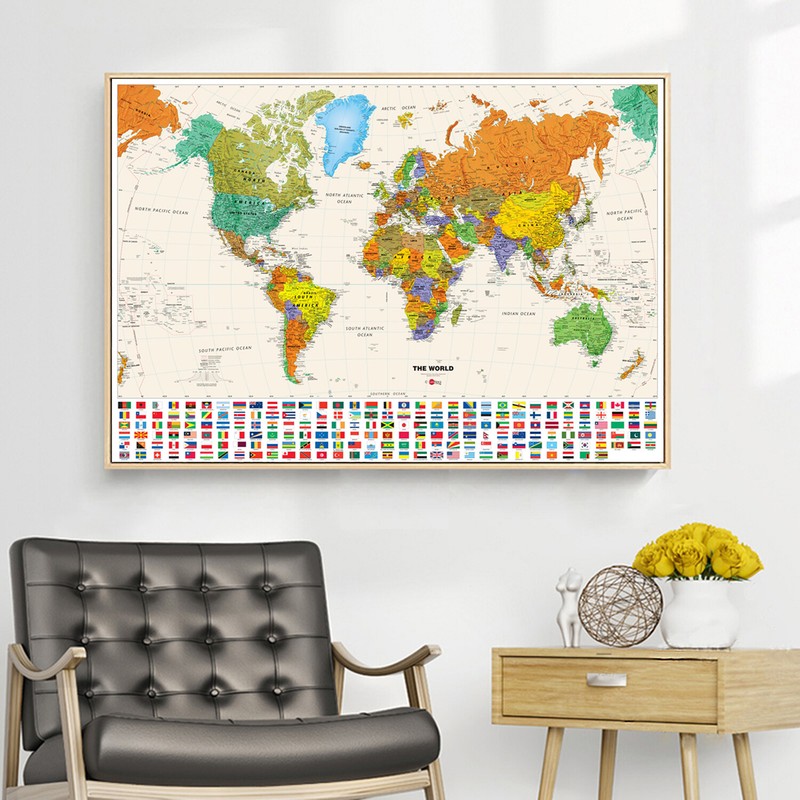 Silk Canvas Poster Geography National Flag World Map Paint Decor No Frame S638