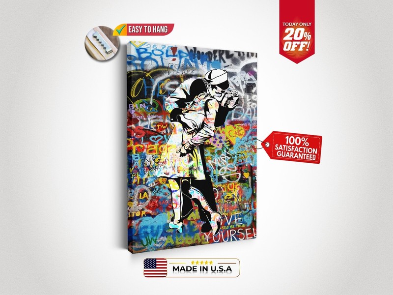 World War End Kiss Graffiti Wall Art Banksy Printable Poster Ready to Hang Gift
