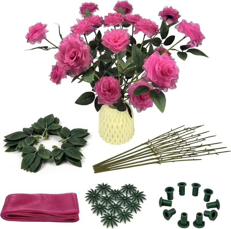 21PCS DIY Handmade Chiffon Ribbon Roses (Semi-Finished Product) – Artificial