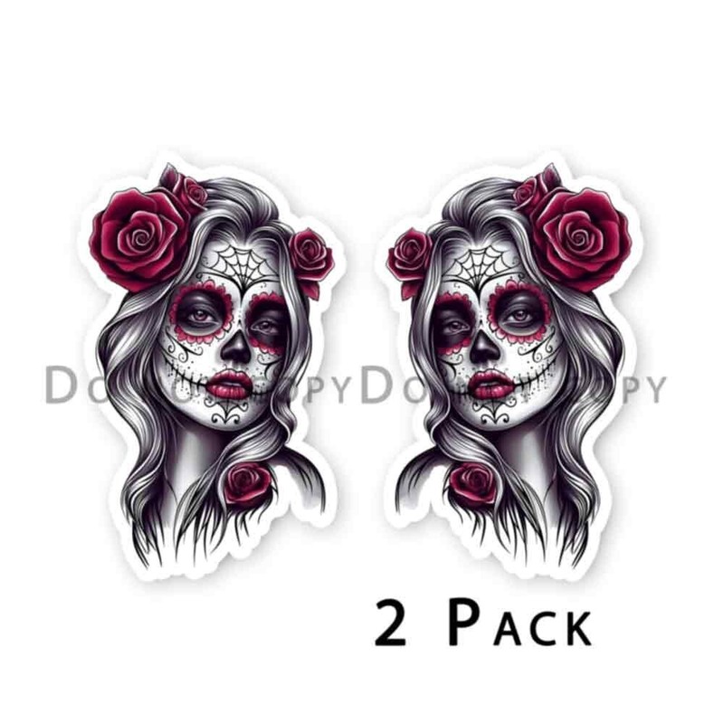 Sugar Skull Day of the Dead Dia de los Muertos stickers 2 pack of Decals #34119