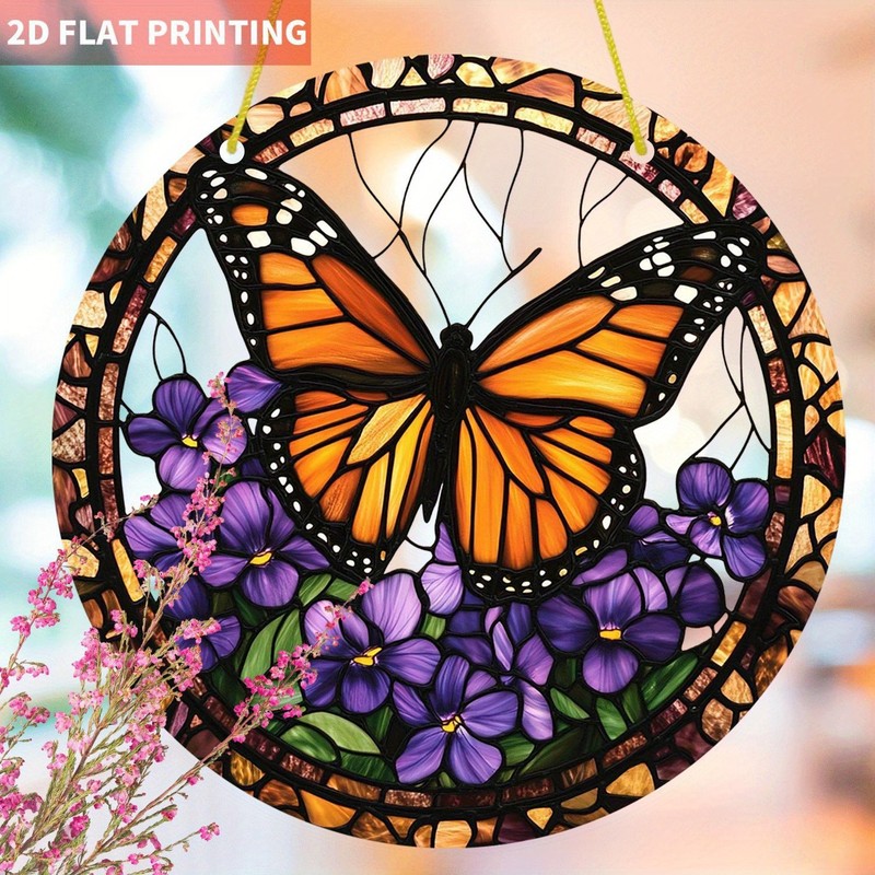 Monarch Butterfly Stained Acrylic Suncatcher Purple Violet Hanging Decoration