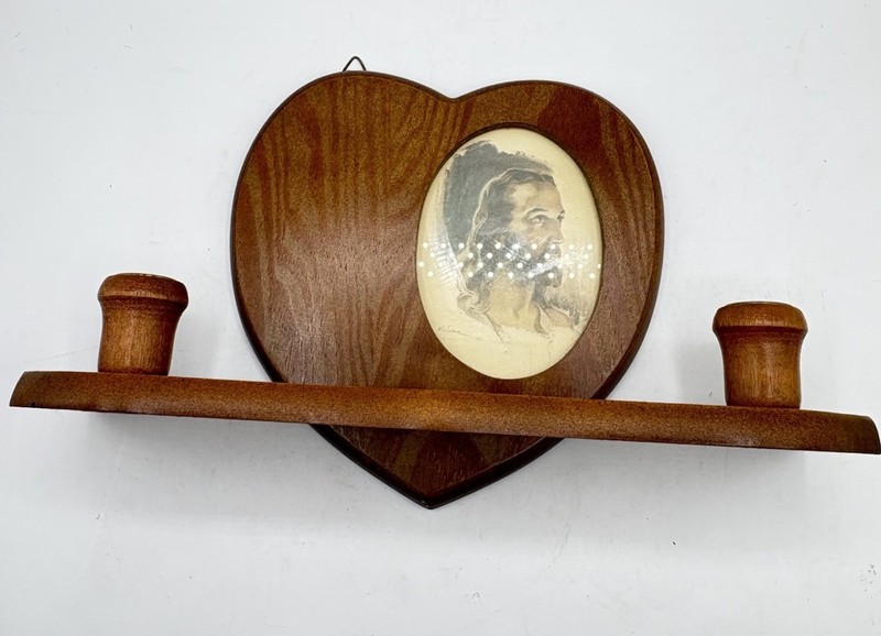 Vintage Wood Heart Picture Farm Candlestick Holder Shelf Hanging Cottagecore