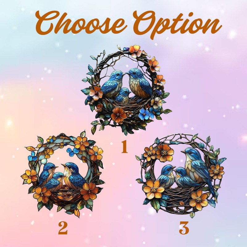 Birds Floral Wreath Acrylic Suncatcher Faux Stained Glass Window Hanging Decor gallery