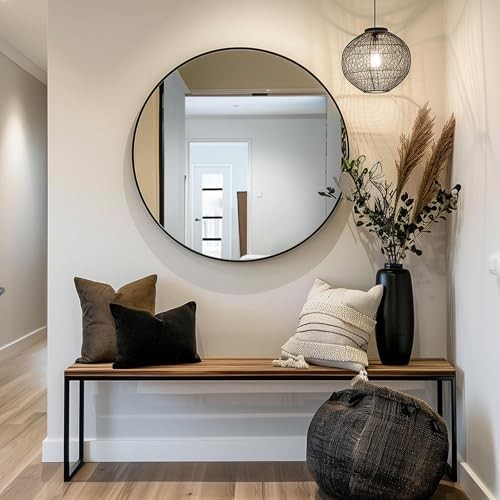 Round Mirror, Round Mirror 24 inch Circle Mirrors Metal 24"L x 24"W Black gallery