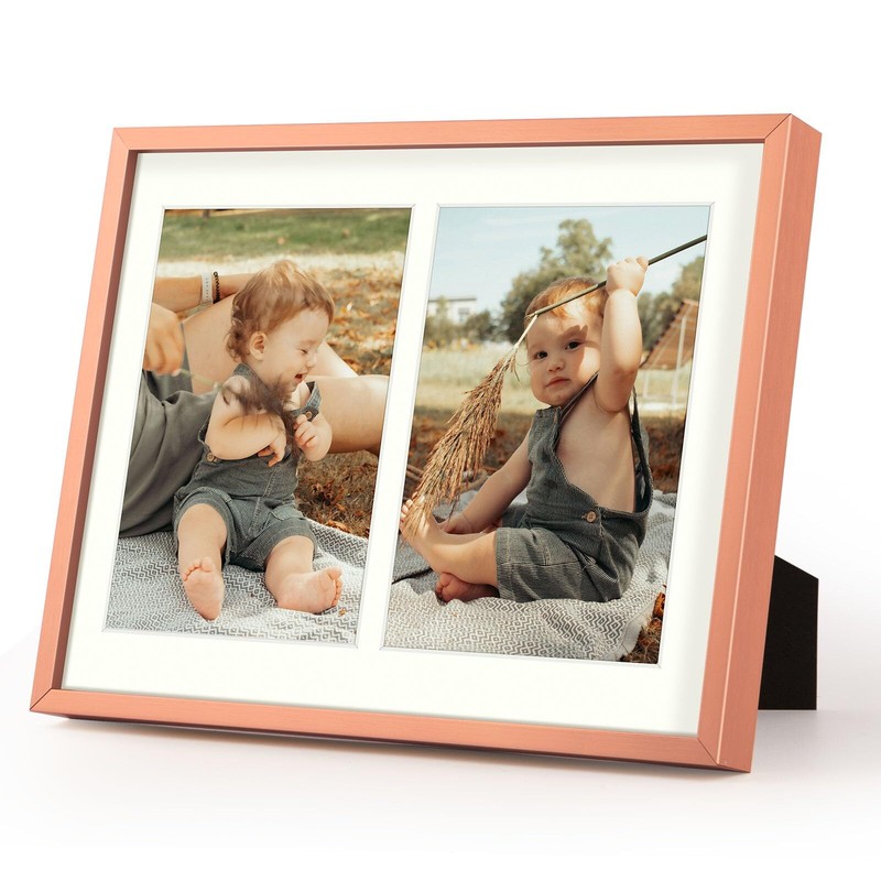2 Pack 5x7 Rose Gold Aluminum Collage Frame 2 Opening for 7x5 Photo Wall Mount gallery