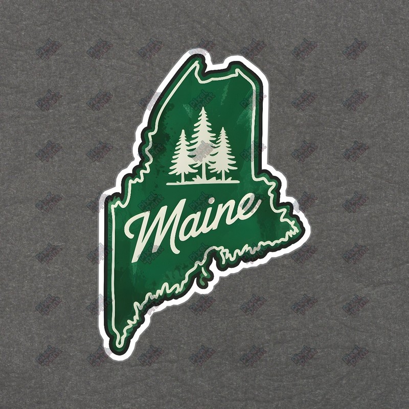 Vintage Maine State Sign Elegant Green & White Design with Evergreen #8512