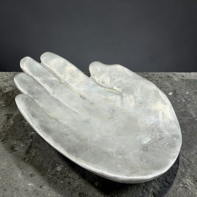 Patrick Meyer Pewter Art Hand Brutalist Modernist Jewelry Trinket Dish Catchall