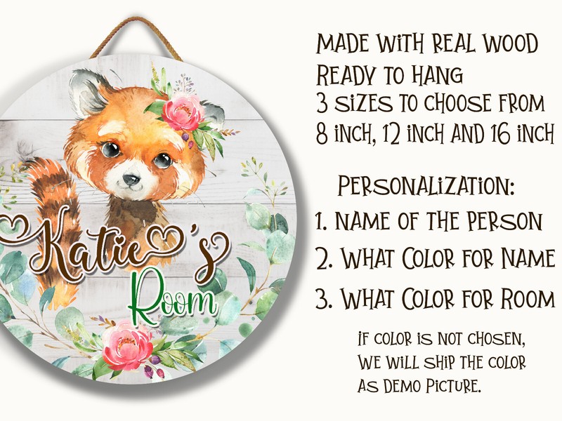 Personalized Name Sign for Girl Room Nursery Decor Door Hanger Red Panda ANM005 gallery