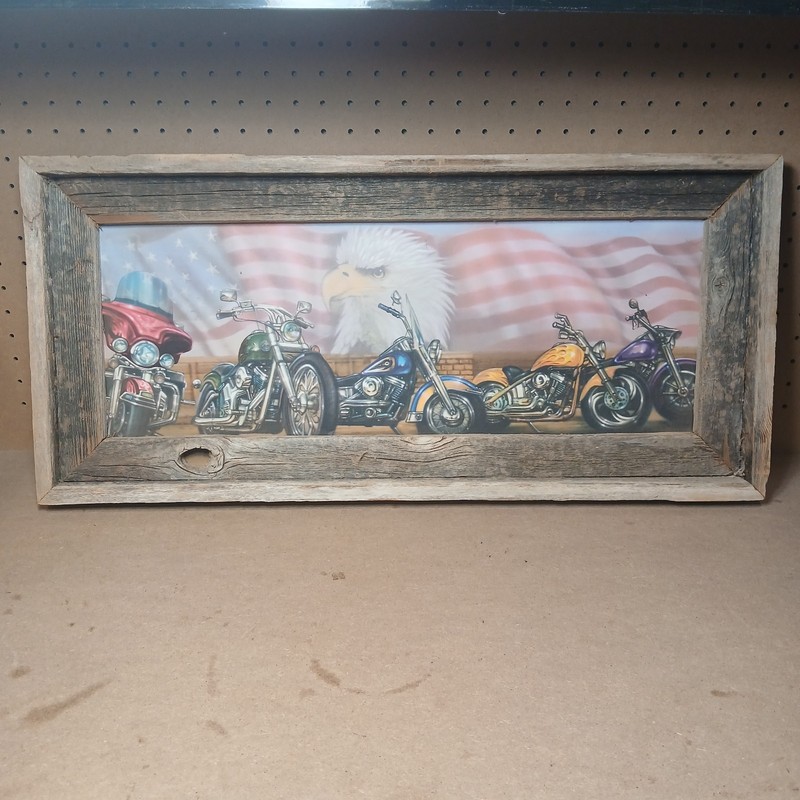 Rustic Wood Harley Davidsons American Flag Eagle And Motorcycles